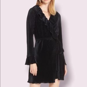Charles Henry Black Velvet Pleat Wrap Dress